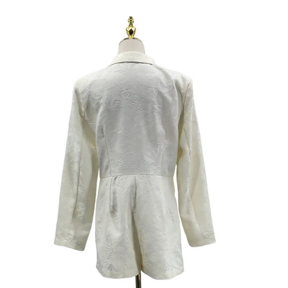 -LULUS M Confident Sophistication Ivory Jacquard Collared Blazer Romper B… - Picture 4 of 11